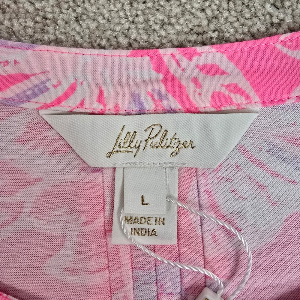 Lilly Pulitzer Golda Top Rousseau Pink Zen Garden Floral Ruffle Top Large NWT - Picture 6 of 9
